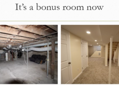 Basement bonus room before and after